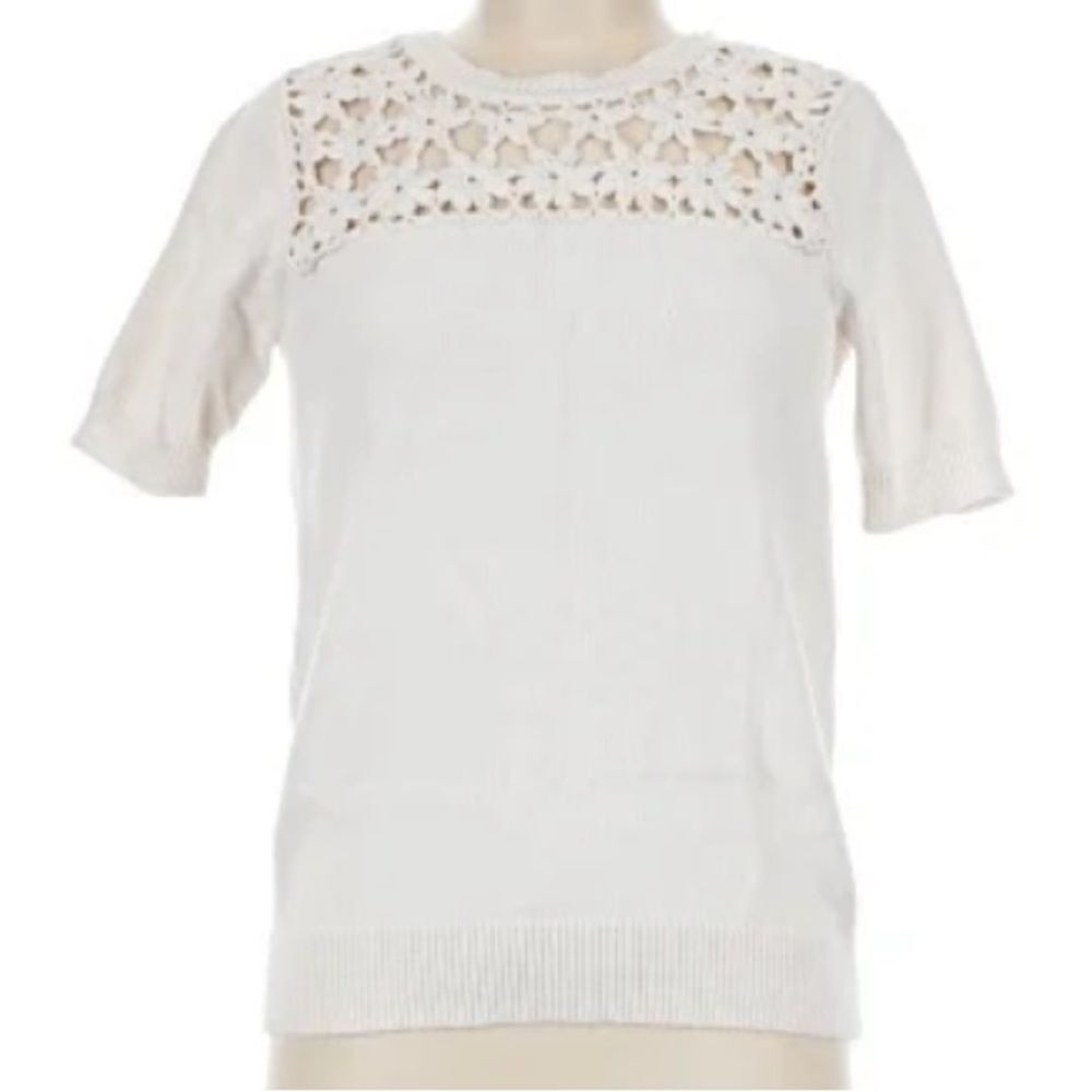 LOFT off White Crochet Yoke Short Sleeve Top size extra small